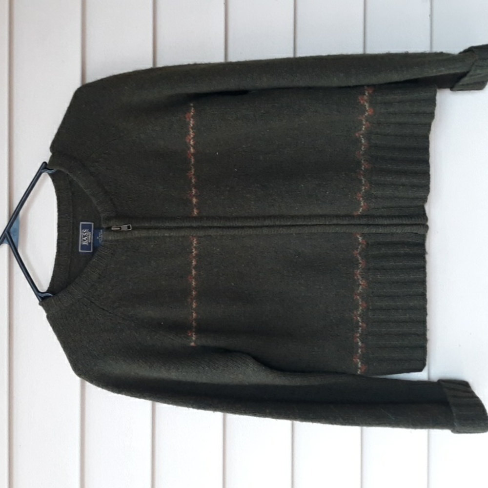 Vtg G.H Bass 100% wool cardigan sweater hunter green hong kong